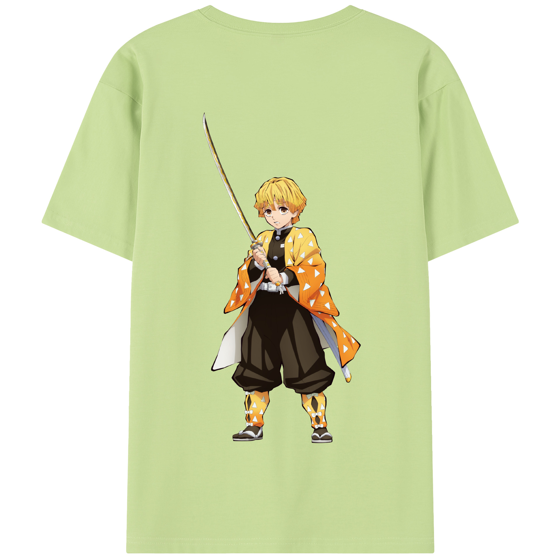 （画像用） 鬼滅の刃（きめつのやいば）我妻 善逸／あがつま ぜんいつ Agatsuma Zenitsu 綿100％半袖Tシャツ（背面プリント）